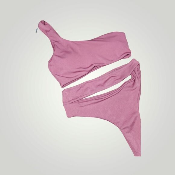 Zaful pink ribbed one should bikini set Medium - Picture 2 of 12